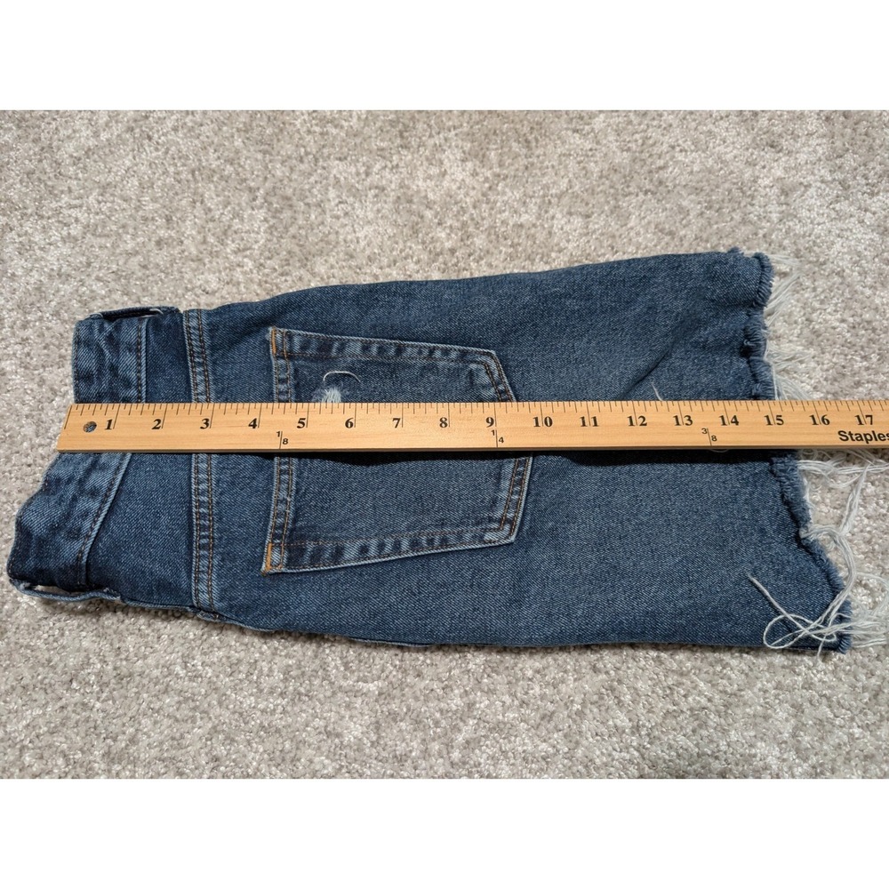 &Denim Distressed Cutoff Raw Hem Medium Wash Blue Jean Skirt Size 2 - Picture 5 of 5